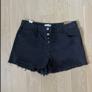 Black Distressed Denim Shorts
